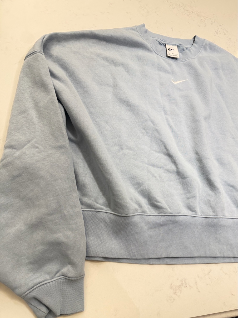 Nike Light Blue Cropped Crew Sweatshirt with White Swoosh - Picture 6 of 10